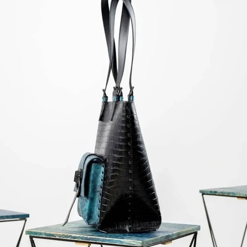 Geantă Queentin din piele naturală Azure, vedere laterală