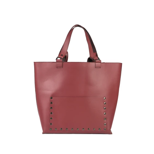 Geantă damă grena din piele naturală The Shopper, buzunar deschis la spate