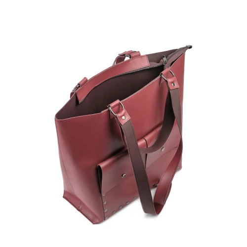 Interior geantă din piele naturală grena The Shopper