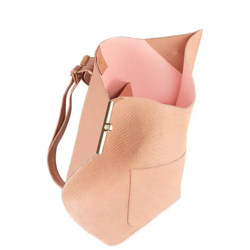 Rucsac piele naturala pattern piton roz pal Pyra