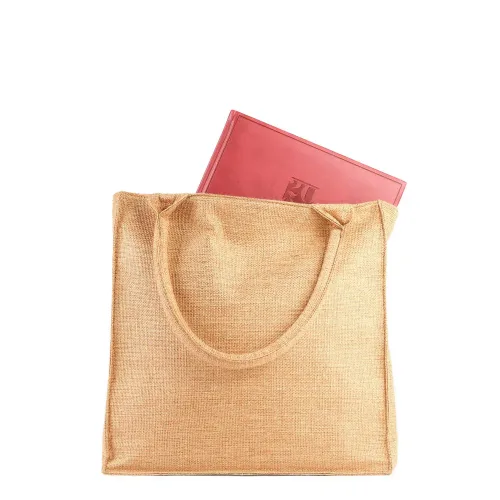 Geantă din pânză Gaia Province, vedere frontală cu carte în interior