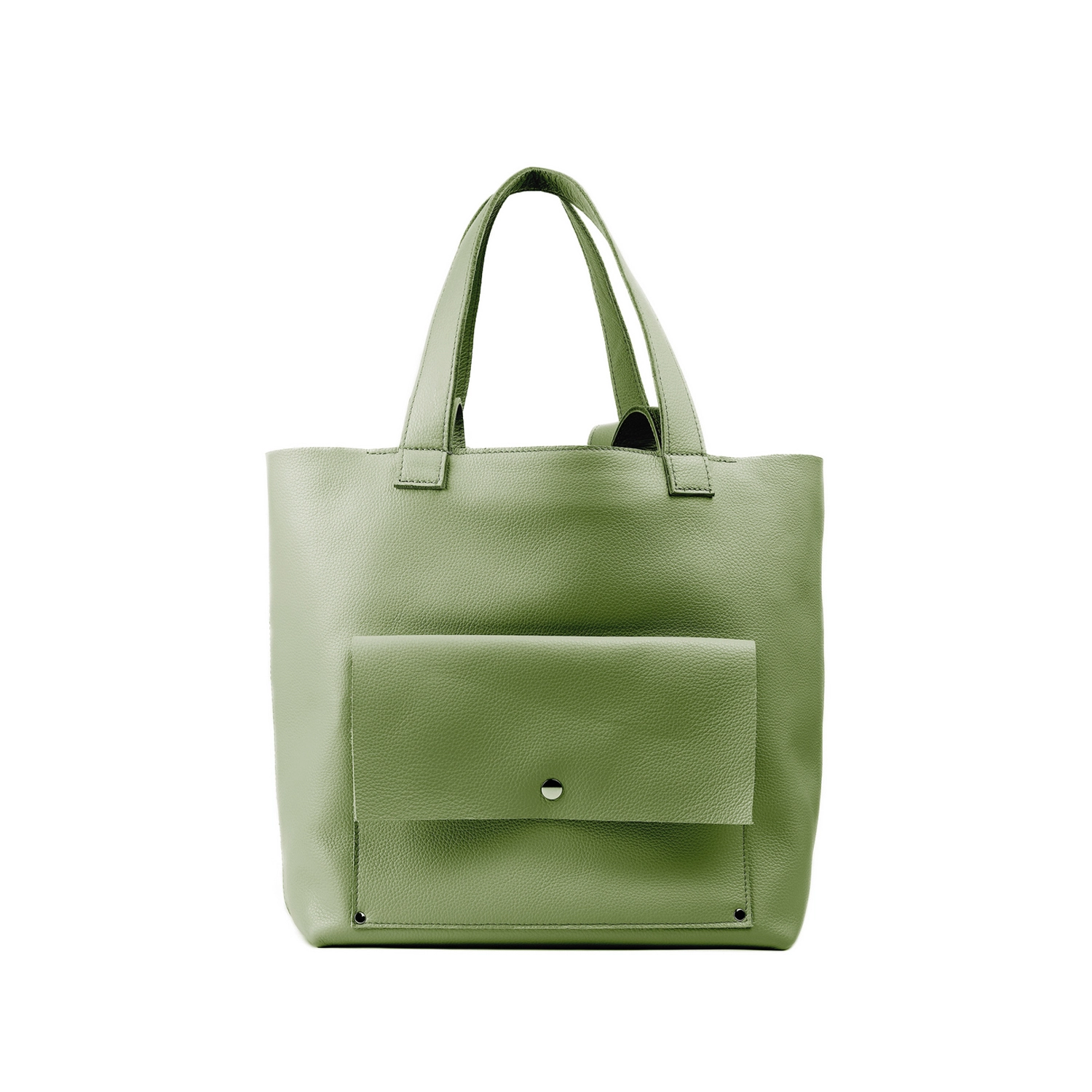 Geantă de umăr din piele naturală verde fistic The Shopper, vedere frontală