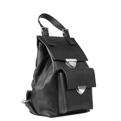 Rucsac din piele neagra cu sistem metalic