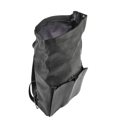 Rucsac rulat Wabi-Sabi de piele neagra