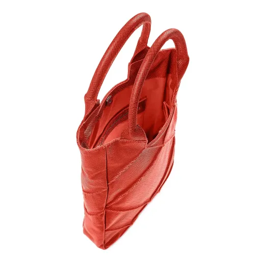 Interior geantă din piele naturală portocalie Origami Midi