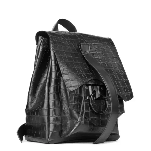 Alternative view of Rucsac din piele naturală neagră croco Rouge