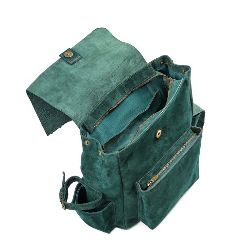 Rucsac din piele întoarsă verde Ruffian, compartiment interior