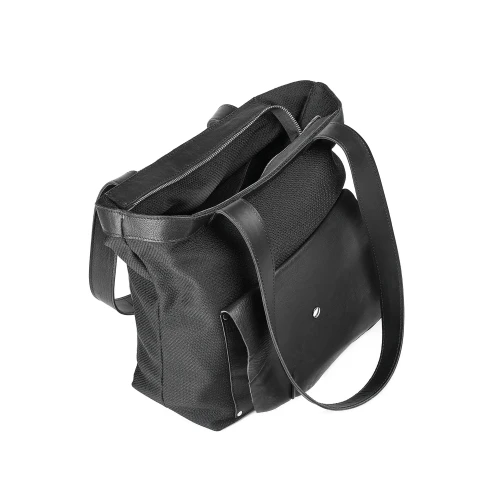 Interior geantă din piele naturală și pânză neagră The Shopper