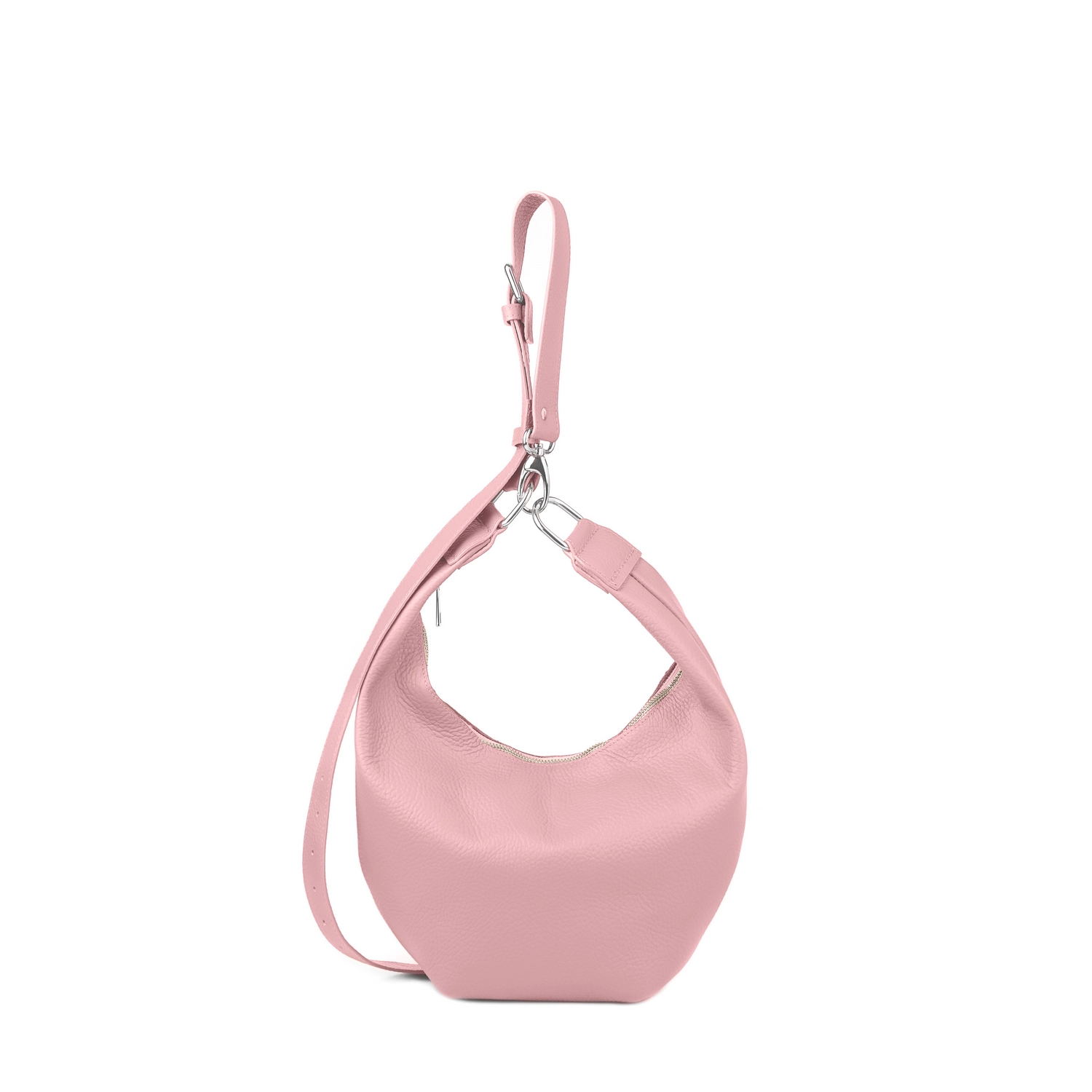 Geantă din piele naturală roz pal Eclipse, detaliu bretea