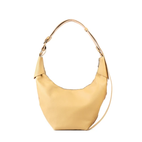 Geantă din piele naturală și blană bej Eclipse, vedere din spate