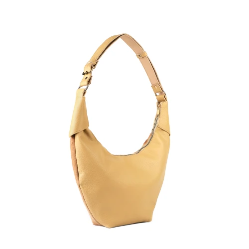 Geantă din piele naturală și blană bej Eclipse, vedere laterală