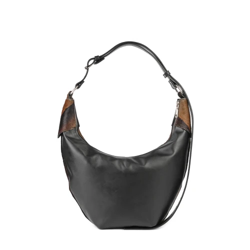 Geantă din piele naturală și blană chocolate Eclipse, vedere din spate