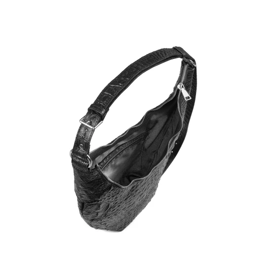 Geantă din piele naturală croco neagră Eclipse, vedere interior