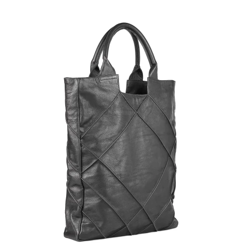 Geantă din piele naturală neagră Origami Maxi, cadru lateral