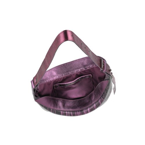 Geantă Nuna Mini din piele naturală Purple Rain, interior cu compartiment principal și buzunare