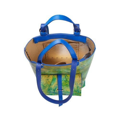 Interior geantă Queentin din piele naturală cobalt, compartimentare