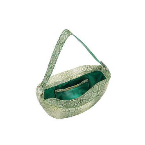 Geantă Nuna Mini din piele naturală croco verde, compartiment interior cu buzunare
