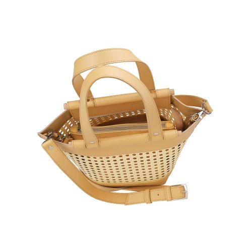 Interior geantă Province crem din piele naturală, interior compartiment principal