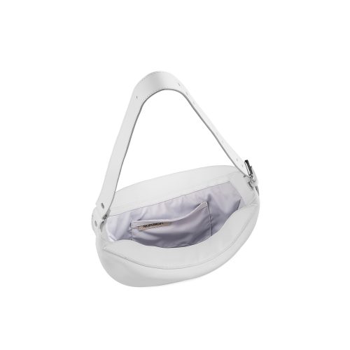 Geantă Nuna Mini din piele naturală albă, interior cu compartiment principal