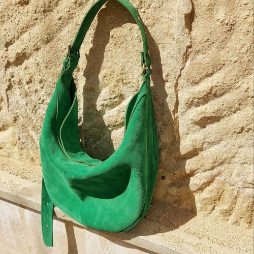 Geantă Nuna Large verde din piele întoarsă, vedere laterală, cadru exterior