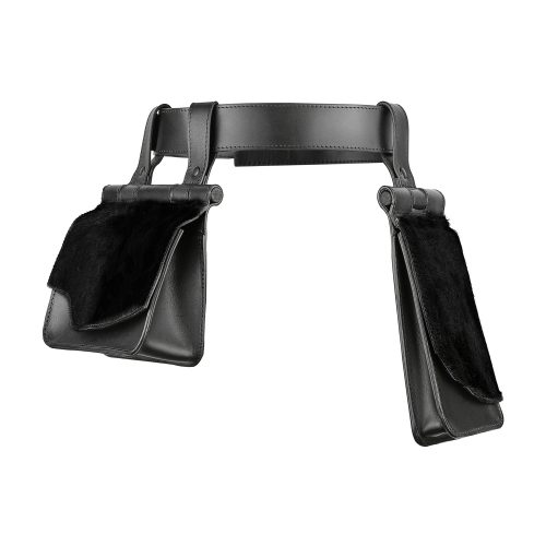 Curea cu borsete din piele și blană neagră Roum