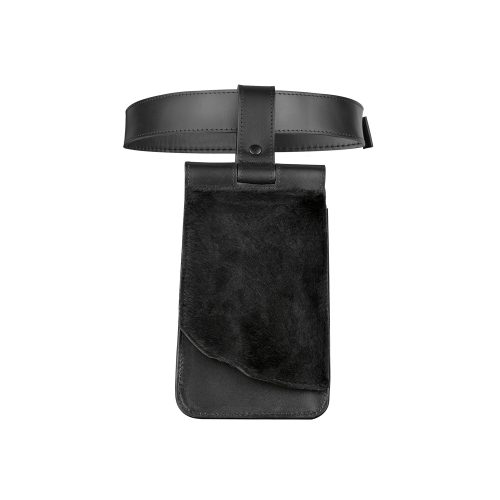 Alternative view of Curea cu borsete din piele și blană neagră Roum