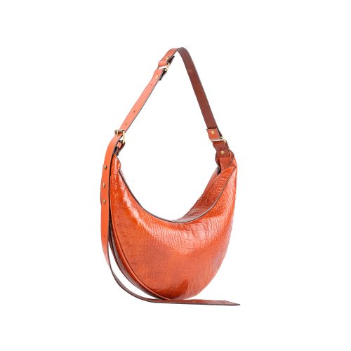 Geantă Nuna Mini din piele naturală maro cognac, cadru lateral cu bretea reglabilă