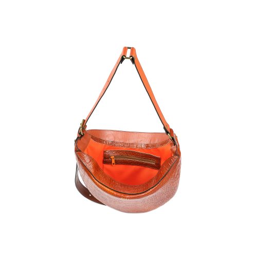 Geantă Nuna Mini din piele naturală maro cognac, interior cu compartiment principal