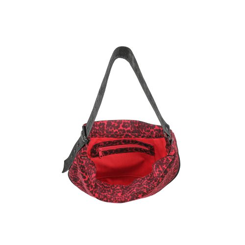 Geantă Nuna Mini din piele întoarsă RED Feline, interior cu compartiment principal și buzunare