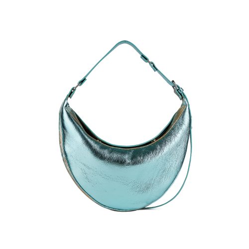 Geantă Nuna Mini din piele naturală bleu metalic, vedere spate