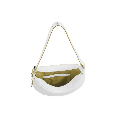 Geantă Nuna Mini din piele naturală semi-lăcuită alb-galben, interior cu compartiment principal și buzunare