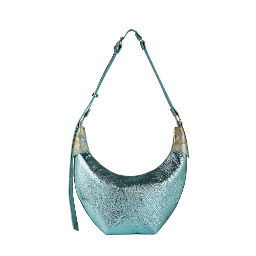 Geantă din piele naturală bleu metalizat Eclipse, vedere din spate