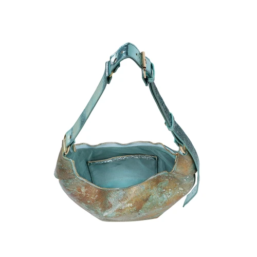 Geantă din piele naturală bleu metalizat Eclipse, vedere interior