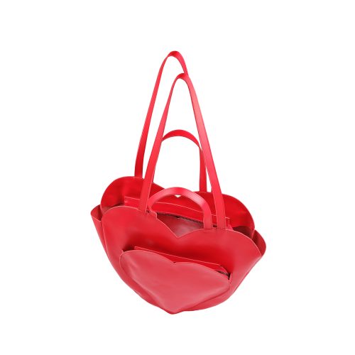 Interior geantă din piele naturală Heart, roșie