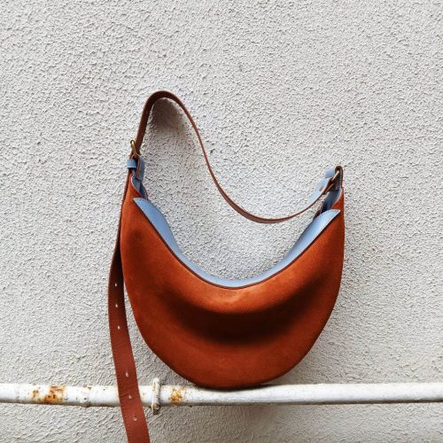 Geantă Nuna Mini rusty-blue din piele întoarsă, vedere din față