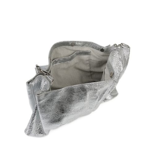 Interior clutch Inanna din piele naturală argintiu metalizat.