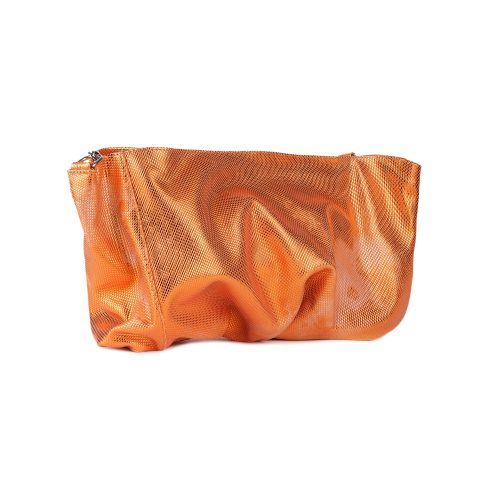 Clutch din piele naturală portocaliu metalizat Inanna, profil lateral.