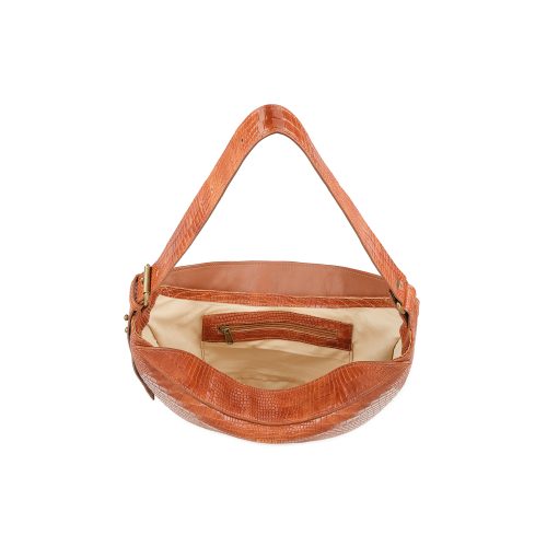 Geantă Nuna Mini din piele naturală maro amber, compartiment interior cu buzunare