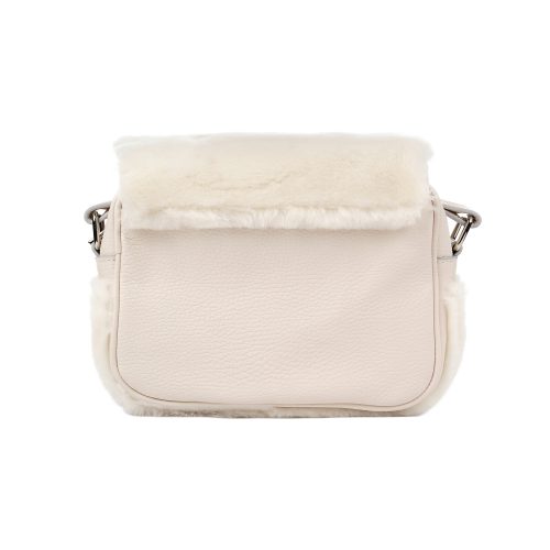 Geantă Nina Mini din piele naturală ivory cu blană, vedere spate