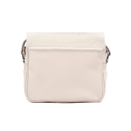 Geantă Nina Maxi din piele naturală ivory cu blană, vedere spate