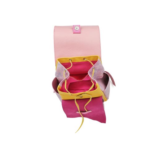 Interior rucsac din piele naturala Pink Sorbet Koja Mini, compartiment principal si detalii interioare