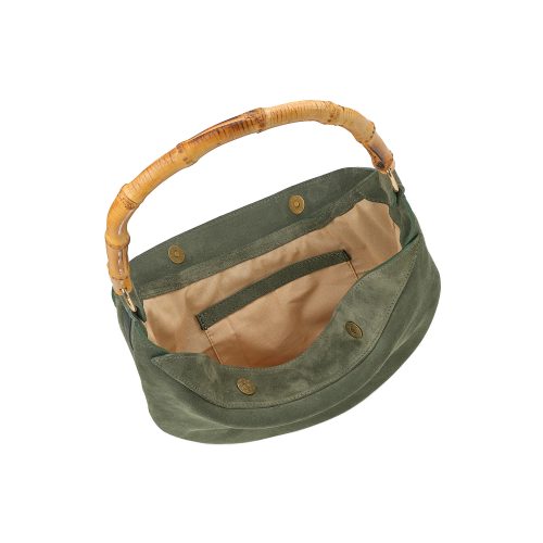 Detaliu interior geantă Nuna Mini verde Bamboo, compartiment principal și buzunare