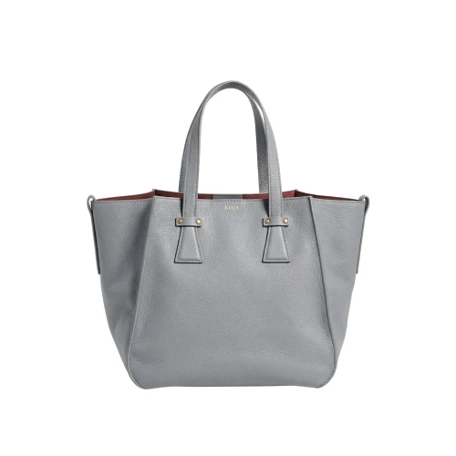 Geantă de mână Blake din piele naturală gri perlat, cu două mânere și laterale extensibile.