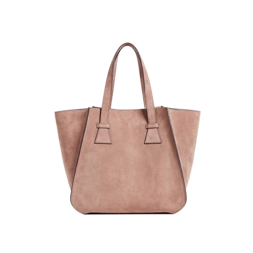 Geantă din piele întoarsă roz pudrat Blake, model de mână cu două mânere, fotografiat frontal.