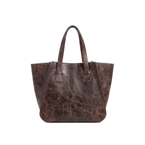 Geantă din piele naturală maro antichizat Blake, model de mână cu două mânere, fotografiată frontal.