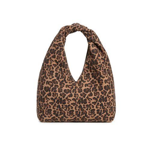 Geantă din piele naturală nabuc animal print Cloud Midi, model damă cu mâner amplu, fotografiat frontal.