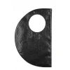 Geantă de umăr din piele naturală croco negru Moon, cu formă curbată și mâner circular decupat, vedere frontală.