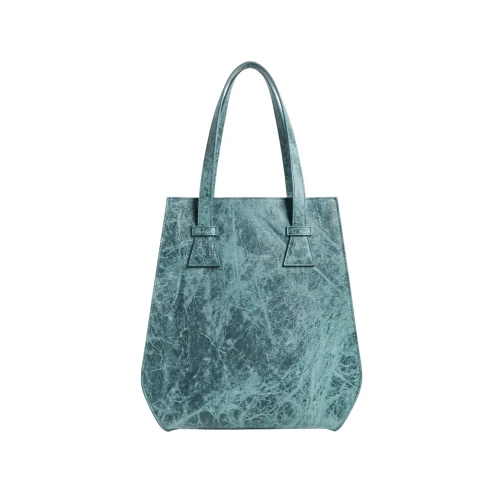 Geantă Blake din piele naturală aquamarine, cu două mânere și laterale pliate.