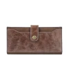 Portofel damă din piele naturală maro antichizat Dune, vedere frontală, cu închidere cu capsă metalică.