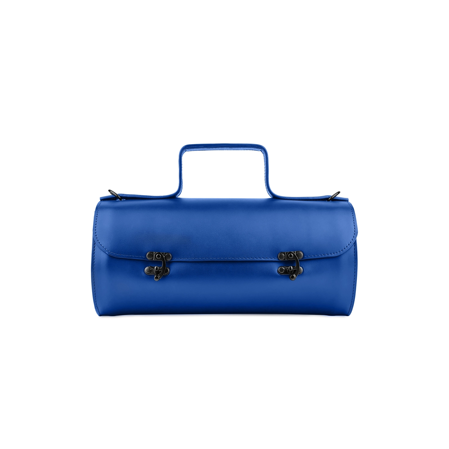 Geantă din piele naturală albastru cobalt Tube Midi, vedere frontală